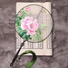 Ladies Double-Sided Silk Round Fan with Tassels, Chinese Palace Style Accessory, Elegant Gift 1