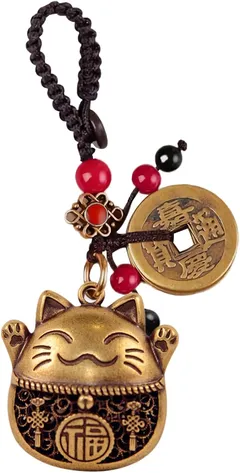 Lucky Cat Charms,Maneki Neko Brass Cat Keychain With Feng Shui Coins,Buddha Statue Kitty Good Luck Charms 1