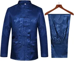 Tang Suit Men Hanfu Chinese Traditional Clothes Kung Fu Shirt Uniform Long Sleeved Coat Tops and Pants 2