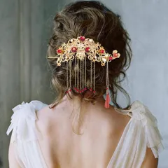 Chinese Hair Accessories for Wedding, Red Tassel Gold Hanfu Pins Pearl Flower Hair Pins, Hair Chopsticks Hair Styling Vintage Classical Sticks Long Tassel Chinese Hair Jewelry Accessories 3