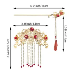 Chinese Hair Accessories for Wedding, Red Tassel Gold Hanfu Pins Pearl Flower Hair Pins, Hair Chopsticks Hair Styling Vintage Classical Sticks Long Tassel Chinese Hair Jewelry Accessories 2