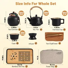 LURRIER Gongfu tea sets, Portable Ceramic TeaSet, Asian Tea sets for adult, Tea Gift sets, Grey leather case, Portable Travel Bag,Home,Gifting,Outdoor and Office 2