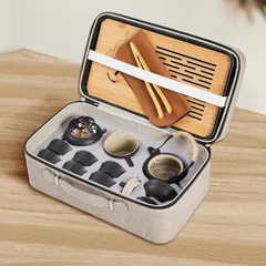 LURRIER Gongfu tea sets, Portable Ceramic TeaSet, Asian Tea sets for adult, Tea Gift sets, Grey leather case, Portable Travel Bag,Home,Gifting,Outdoor and Office 3