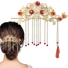 Chinese Hair Accessories for Wedding, Red Tassel Gold Hanfu Pins Pearl Flower Hair Pins, Hair Chopsticks Hair Styling Vintage Classical Sticks Long Tassel Chinese Hair Jewelry Accessories 1