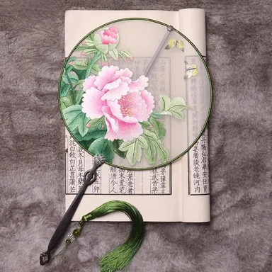 Ladies Double-Sided Silk Round Fan with Tassels, Chinese Palace Style Accessory, Elegant Gift