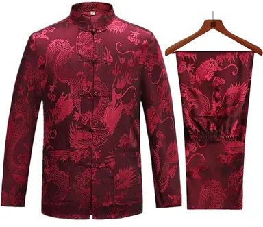 Tang Suit Men Hanfu Chinese Traditional Clothes Kung Fu Shirt Uniform Long Sleeved Coat Tops and Pants