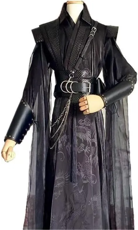 Male Halloween Carnival Cosplay Costume Adult Chinese Vintage Hanfu Black Sets Gothic Party Outfit