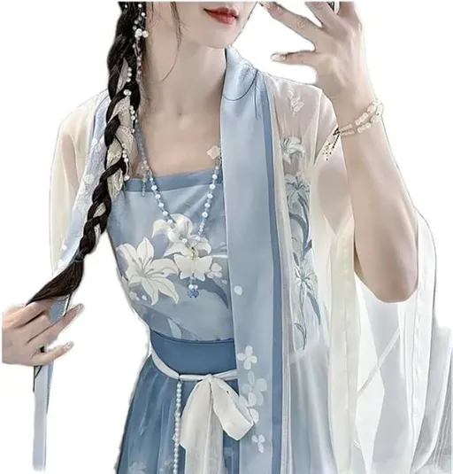 Large Size 8XL Chinese Hanfu Women Traditional Cosplay Costume Song Dynasty Summer Blue Hanfu 3pcs Suit
