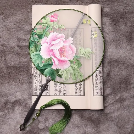 Ladies Double-Sided Silk Round Fan with Tassels, Chinese Palace Style Accessory, Elegant Gift Ladies Double-Sided Silk Round Fan with Tassels, Chinese Palace Style Accessory, Elegant Gift