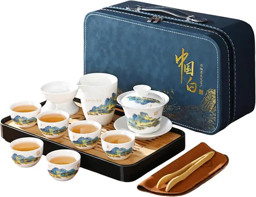 Chinese Tea Set Traditional, Chinese Kung Fu Tea Set for Adults, Gaiwan Tea Set with 6 Cups
